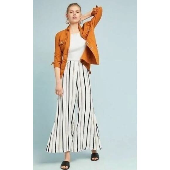 Anthropologie ETT:TWA Plus Manon Striped Flared Wide Leg Pants White Size 14 - Picture 1 of 14